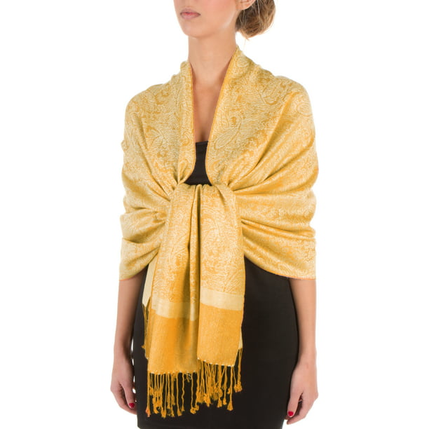 Mustard Bee Scarf Pashmina with a Bees Design Wrap Ladies Cashmere Blend Shawl